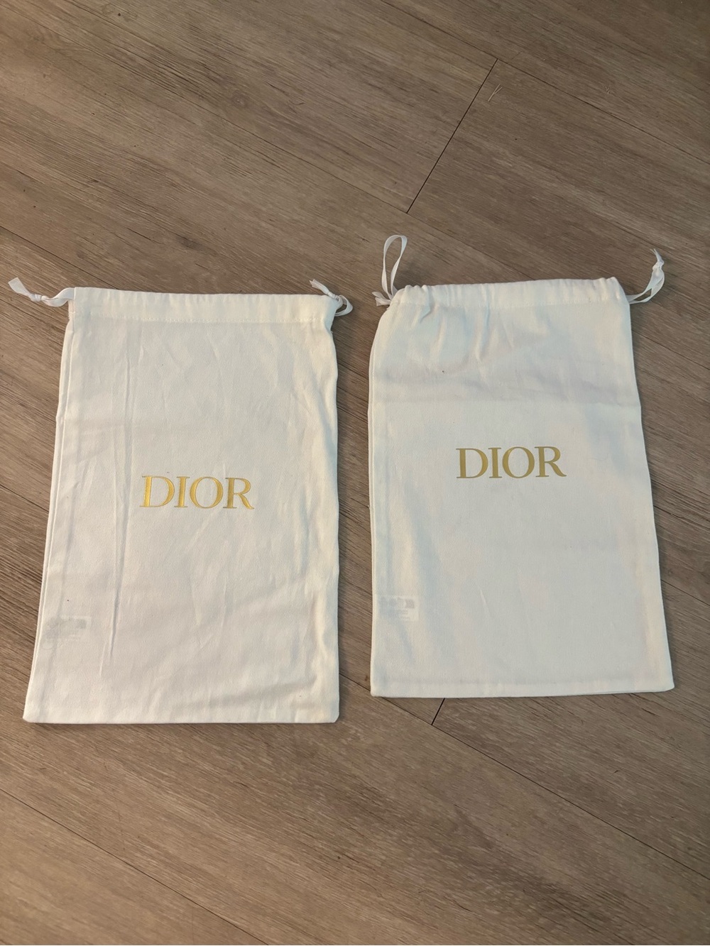 Dior White Drawstring Shoe Dust Bags with Gold Logo (Pair)